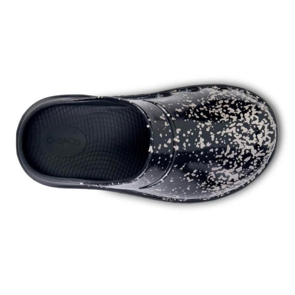 Oofos Champagne Pop Limited Edition Black and White Clogs